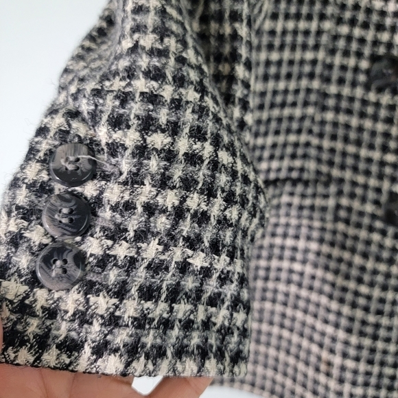 Liz Claiborne Women Wool Blend Silk Black Herringbone Double Breasted Blazer 8 - Picture 6 of 11